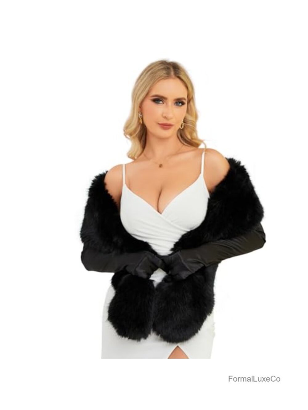 Faux Fur Collar Scarf and Long Gloves Set Winter Neck Warmer Shawl Wrap